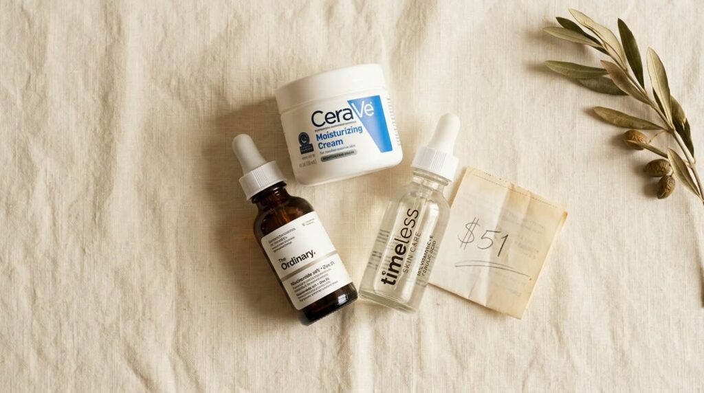 Budget skincare alternative to luxury moisturisers with CeraVe, The Ordinary, and Timeless for under fifty dollars