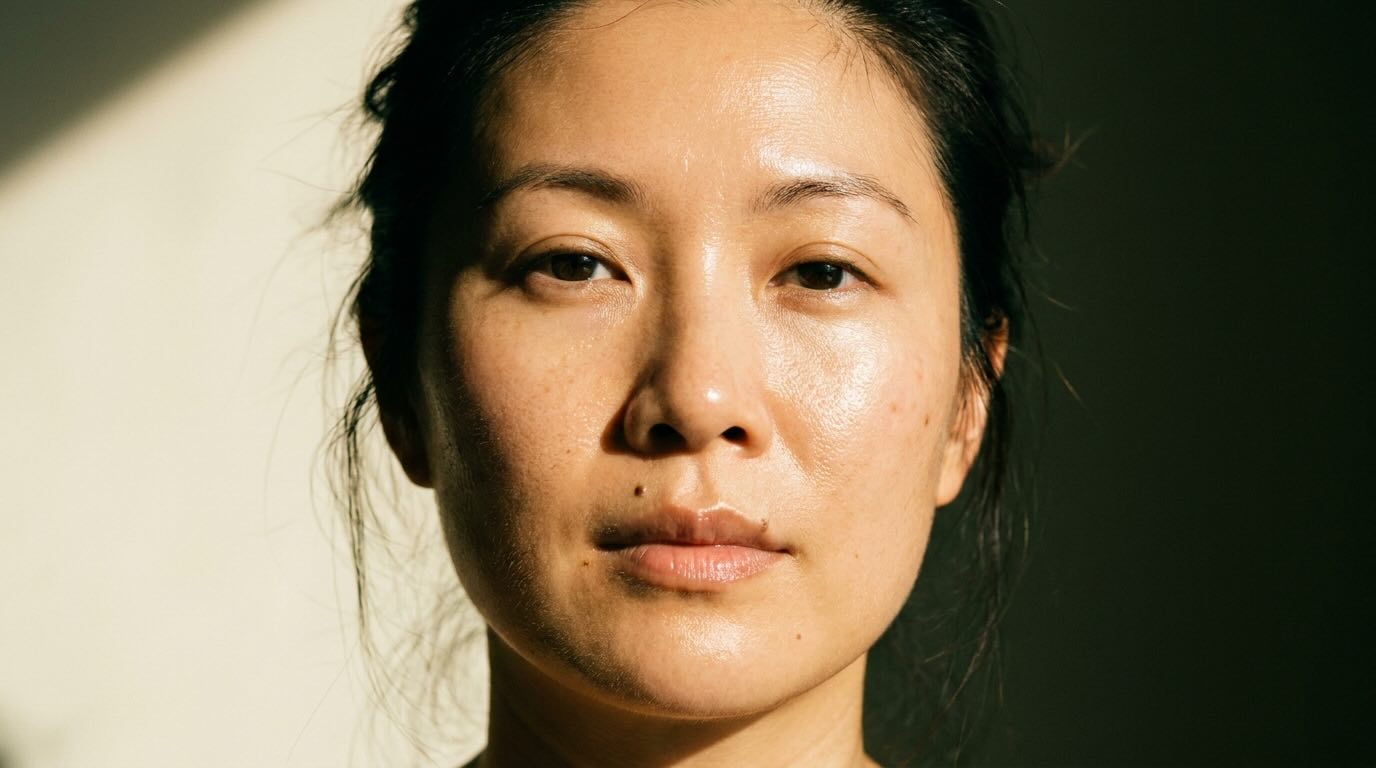 glass skin routine result showing luminous dewy face in warm morning light