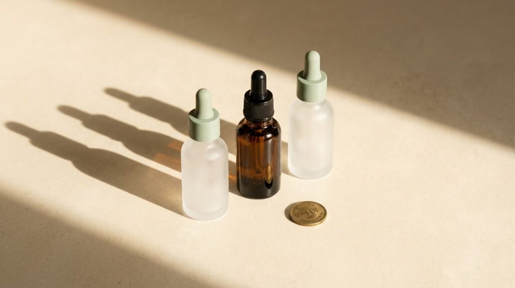 The Ordinary must-have trio niacinamide retinol and NMF on warm cream stone