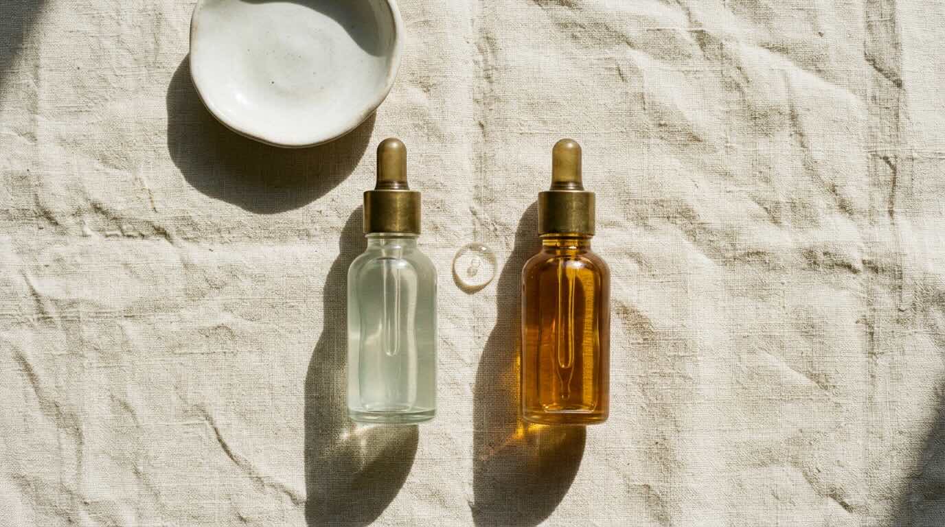 AHA vs BHA — two chemical exfoliants side by side in warm morning light