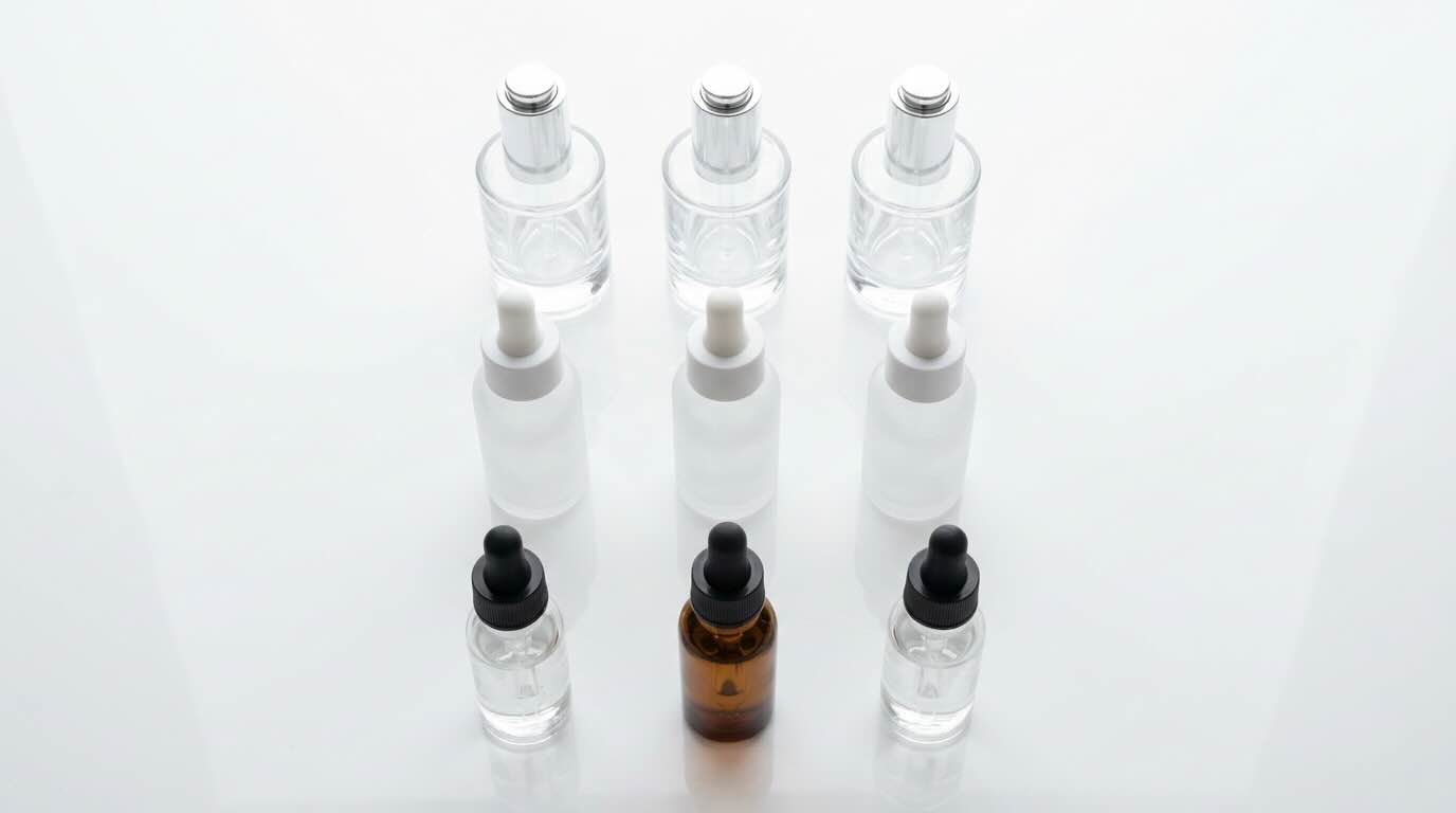 Nine dark spot corrector serums arranged in three price-tier rows on a clean white surface

